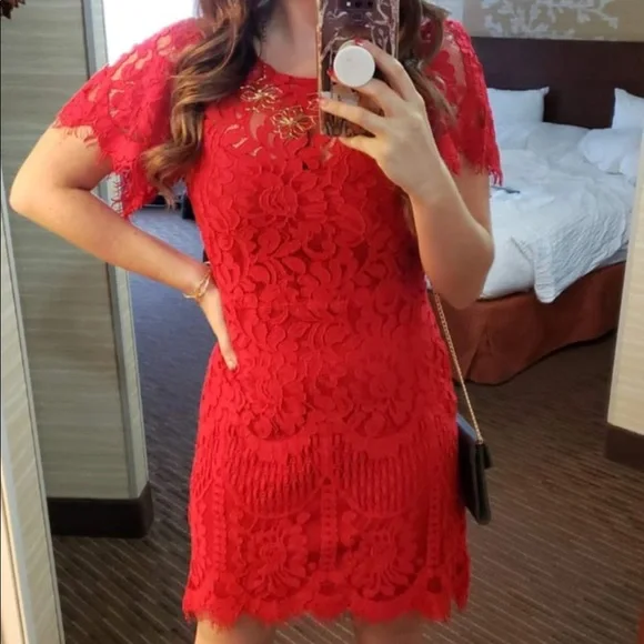 Lulus Dresses Nwt Lulus Pearson Red Lace Dress Short Sleeve
